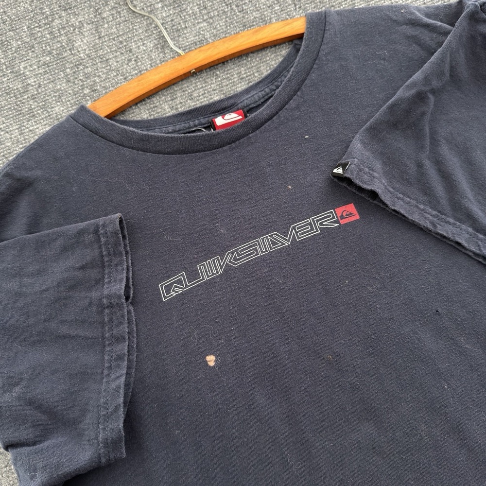 Vintage Y2K Quiksilver Surf Spellout Logo Black T Shirt Large Double Sided